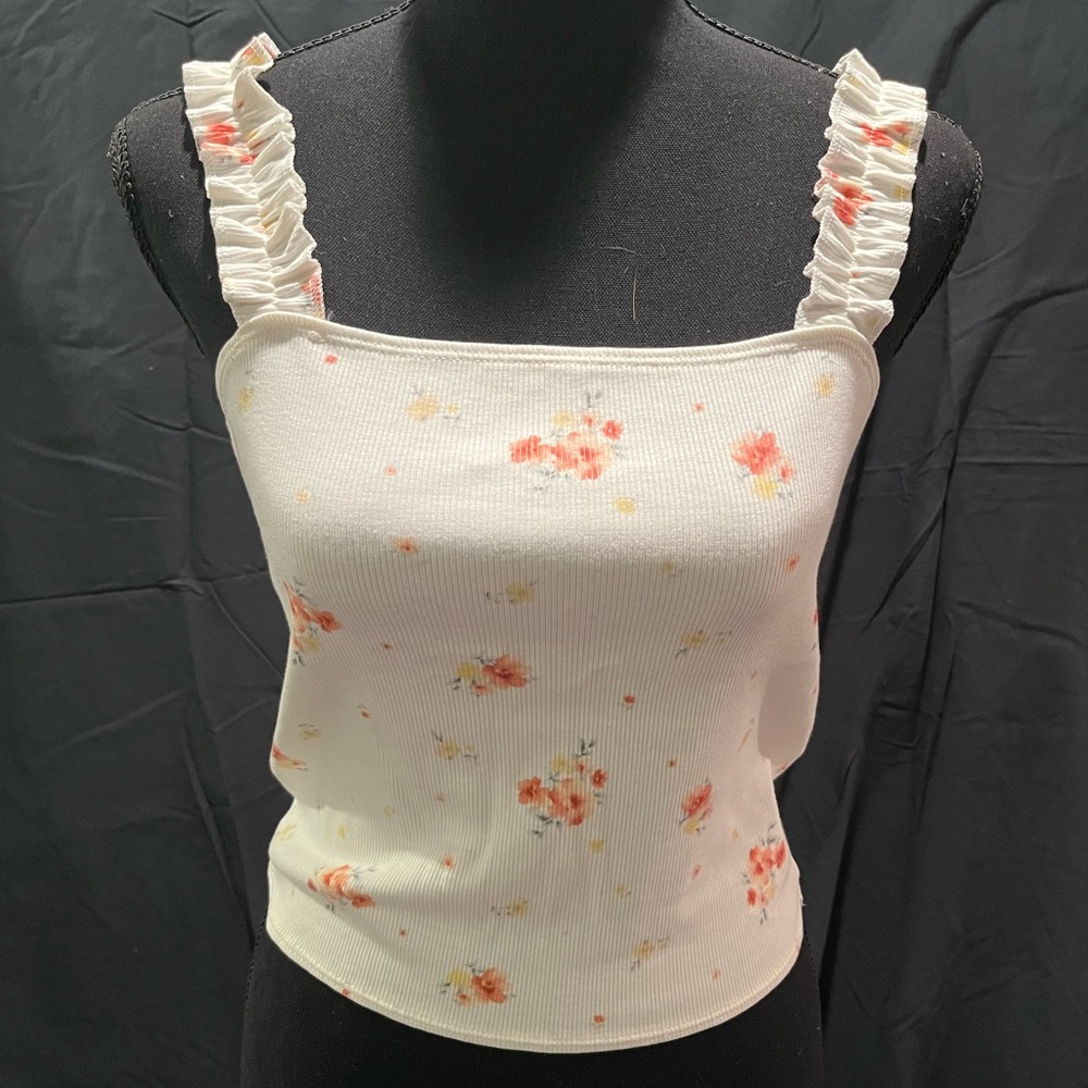 White floral cropped tank